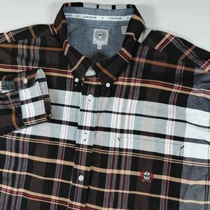 Cinch Mens XXL Plaid Button Down Long Sleeve Shirt Brown Gray White Cotton